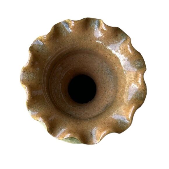 Vintage Hand Crafted Green and Brown Fluted Ceramic Handled Jug - Picture 5 of 6